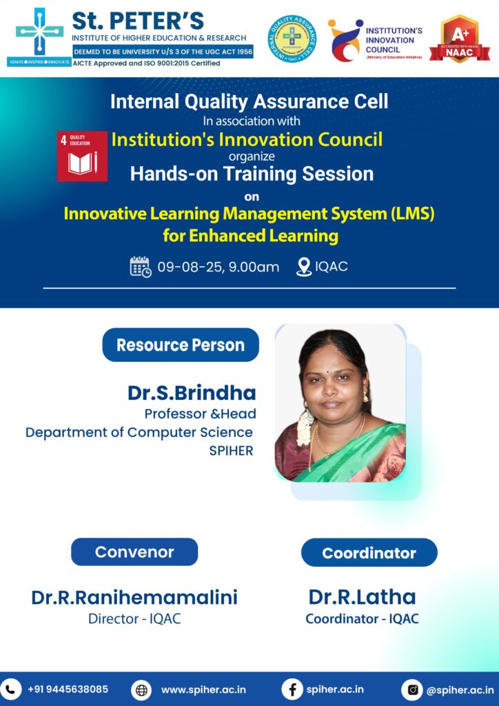 Hands On Training Session On Innovative Learning Management System for Enhanced Learning