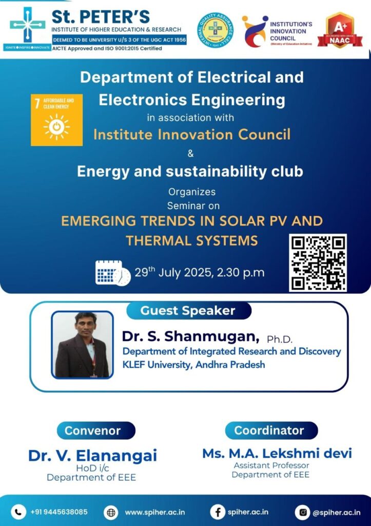 Seminar On Emerging Trends In Solar PV and Thermal Systems