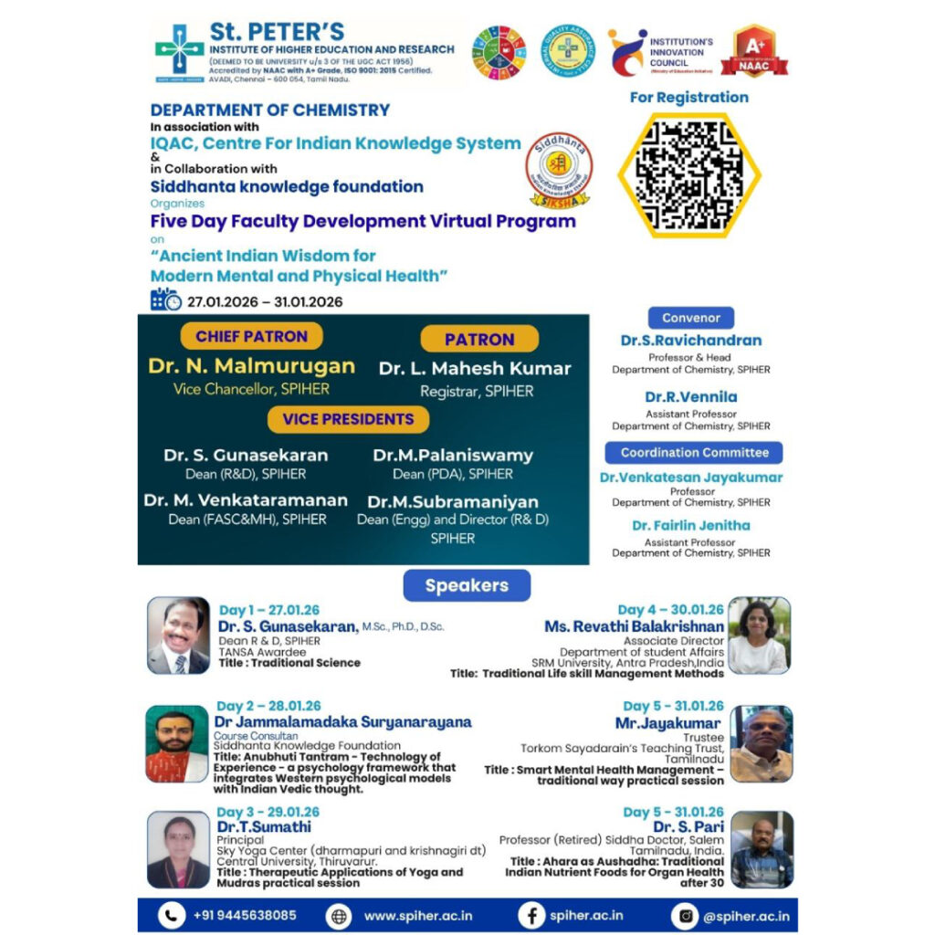 Five Day Faculty Development Virtual Program on “Ancient Indian Wisdom for Modern Mental and Physical Health”